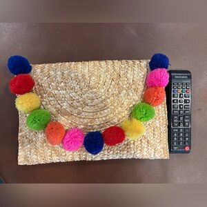 FIESTA Pom-Pom Straw Clutch
